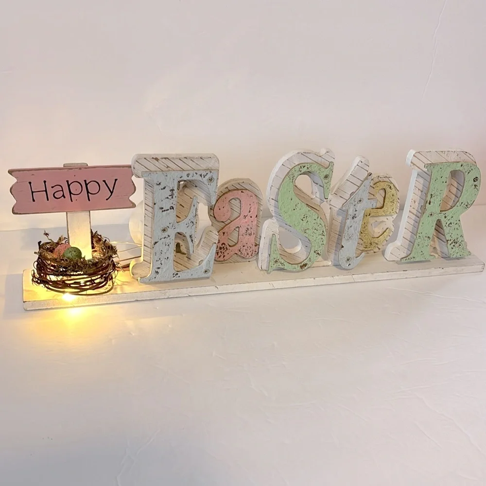 Happy Easter Wooden Table Top Sign Decor 18